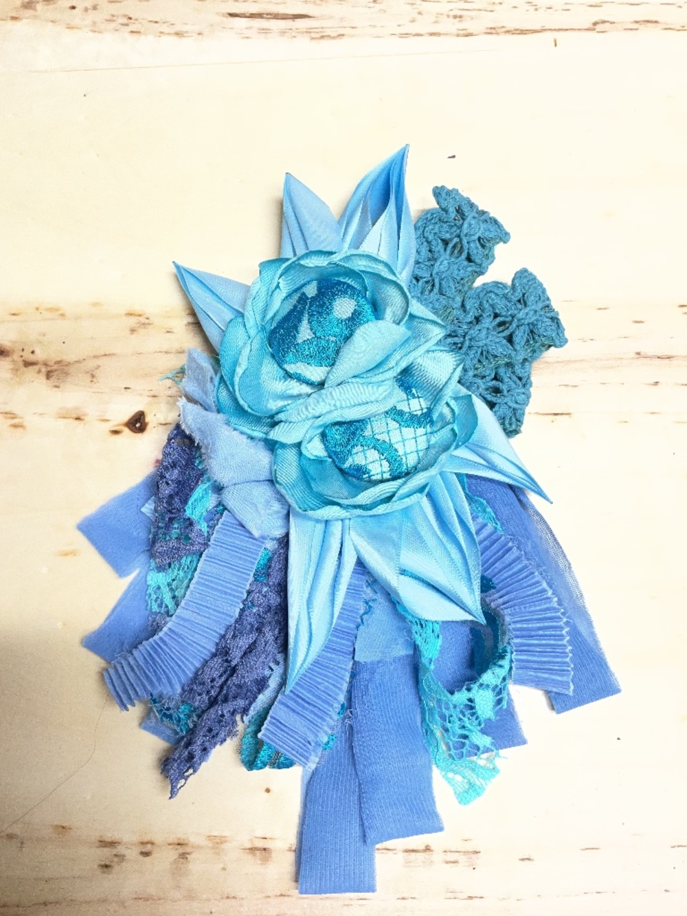 Corsage-Brooch-Frou Frou- Bow- upcycled flower pin